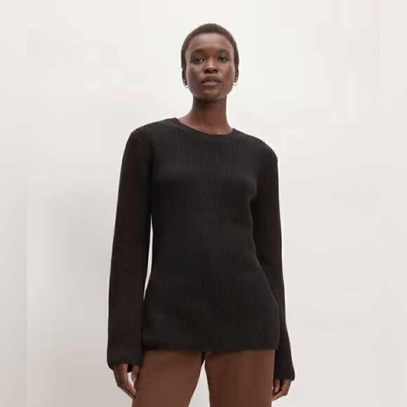 NWT Everlane The Organic Cotton Slim Crew Sweater in Black Size S - Picture 1 of 13